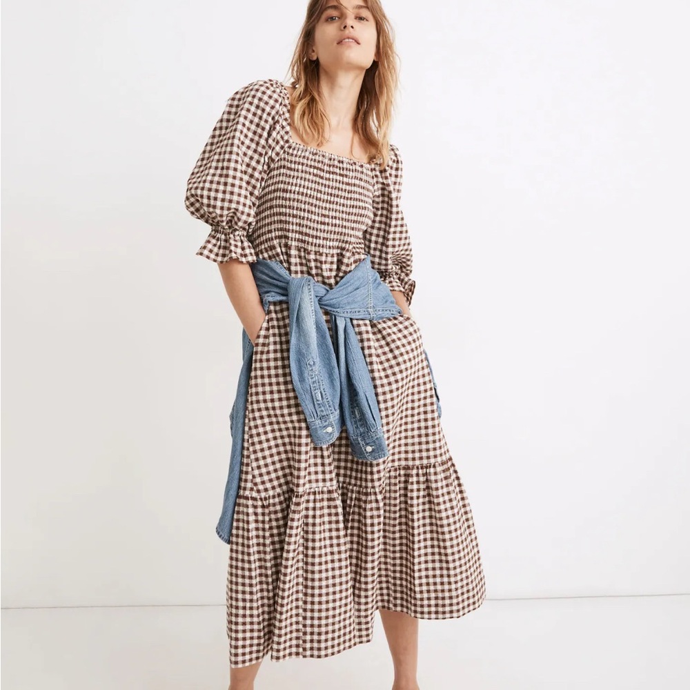 Madewell Brown and White Gingham Dress